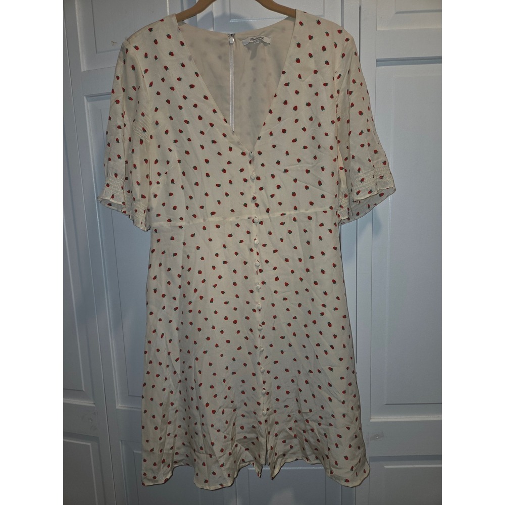 Madewell Silk Ladybug Dress 6 Ivory Flutter Sleeve Cottagecore Romantic - Picture 2 of 5